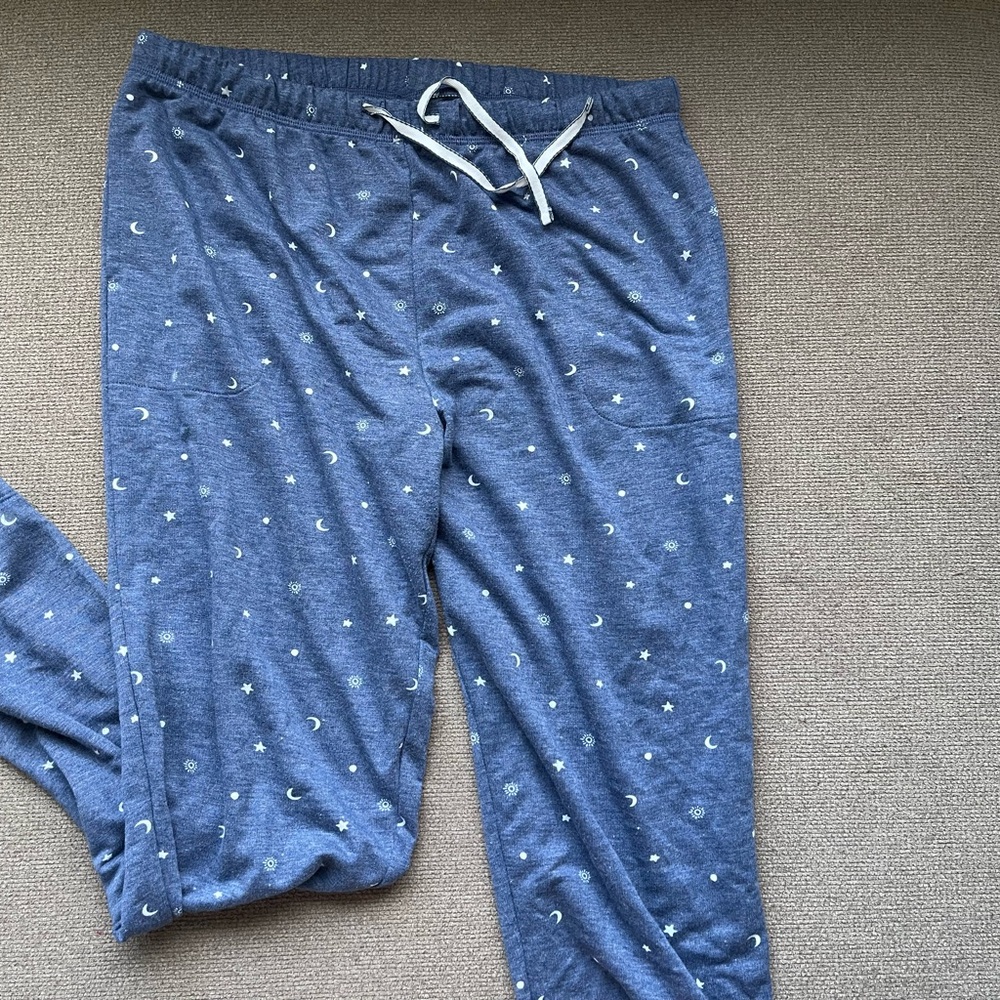 Cuddl Duds - Blue Pajama Pants with Moon and Star Pattern